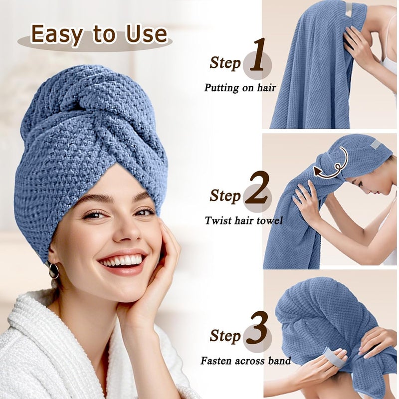 NeDKeN Large Microfiber Hair Towel Wrap & Satin Bonnet Set for Women, Ultra Absorbent Turban 24x42 Inches & Adjustable Night Cap for Curly Hair, Prevents Frizz & Breakage, Stocking Stuffers - Image 5